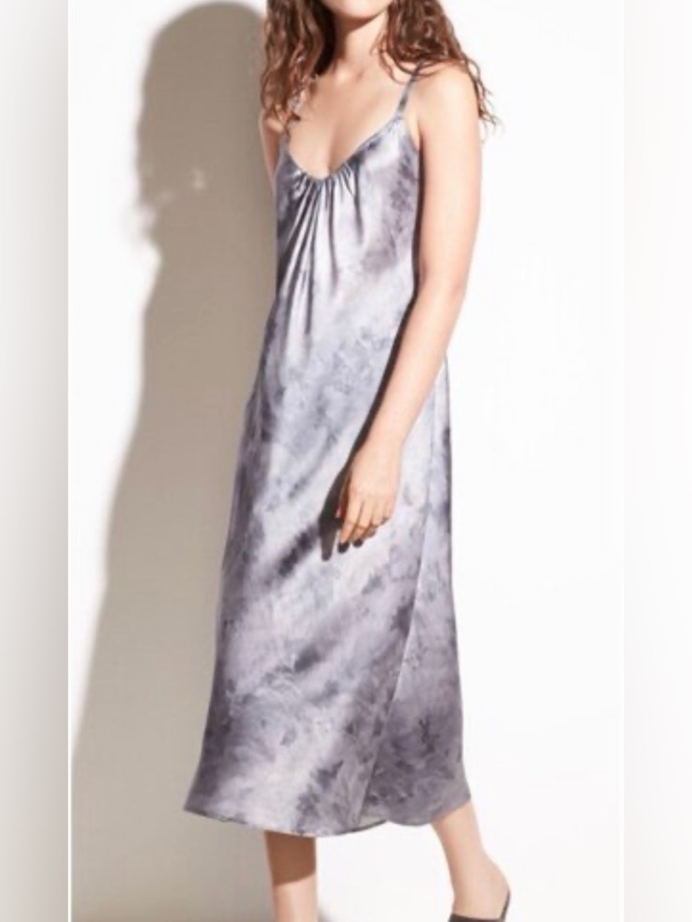 Vince Watercolor Marble Silk-Satin Cami Slip Midi Dress size S